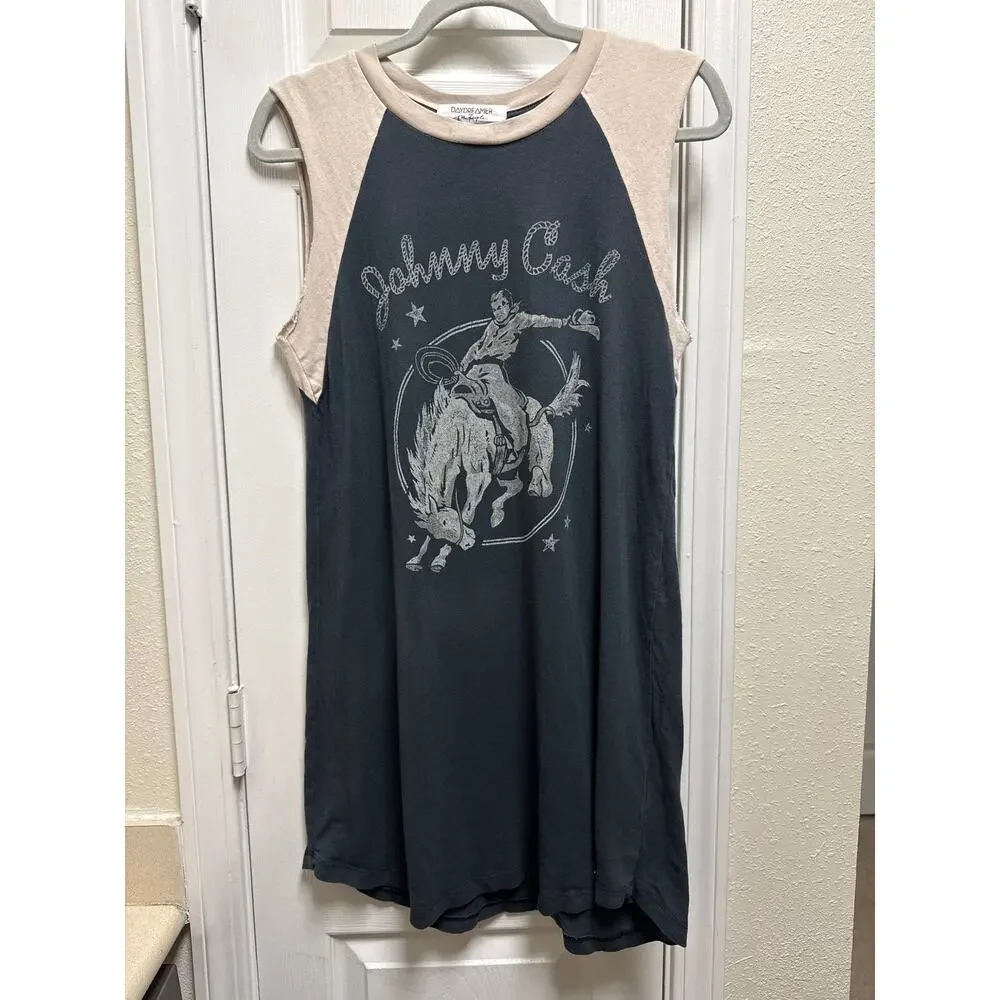 Free People DayDreamer Johnny Cash Rodeo Oversized Graphic Tunic Tee Size Small